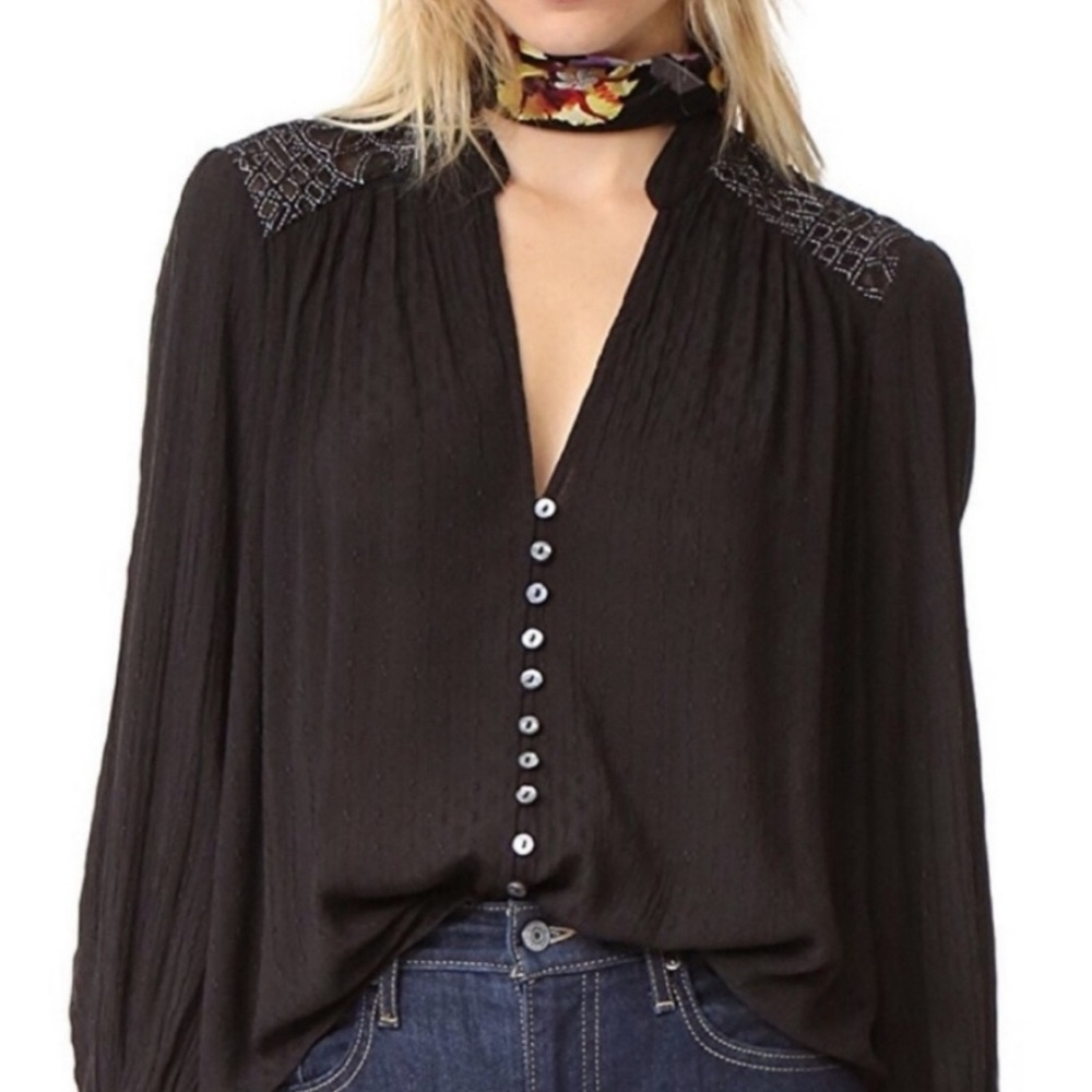 Free People Canyon Rose Embroidered Blouse